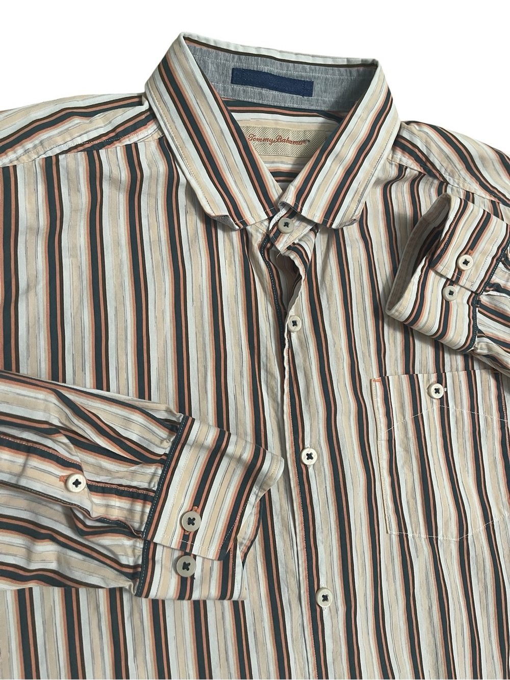 Tommy Bahama Men's Multi-Striped Button-Up Shirt - Cream, Brown & Blue Large